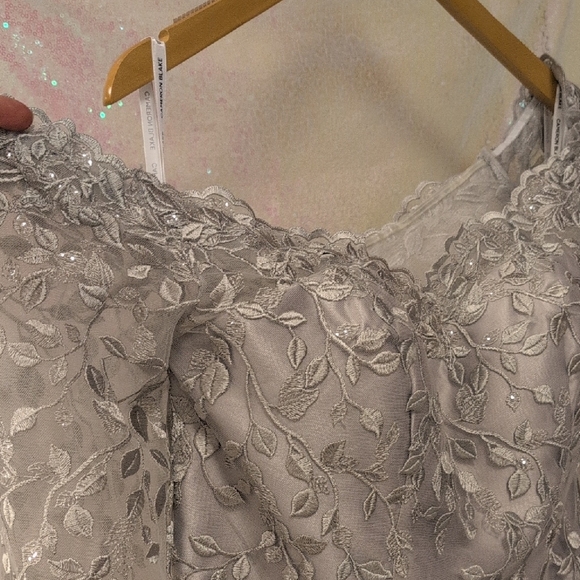 Elegant Silver Lace Long Sleeve Dress - Picture 2 of 11